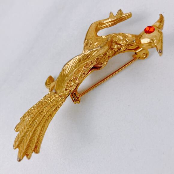 VTG Mid Century Roadrunner Brooch Rhinestone Gold Tone Figural Pin, Whimsy 50s - Picture 6 of 11